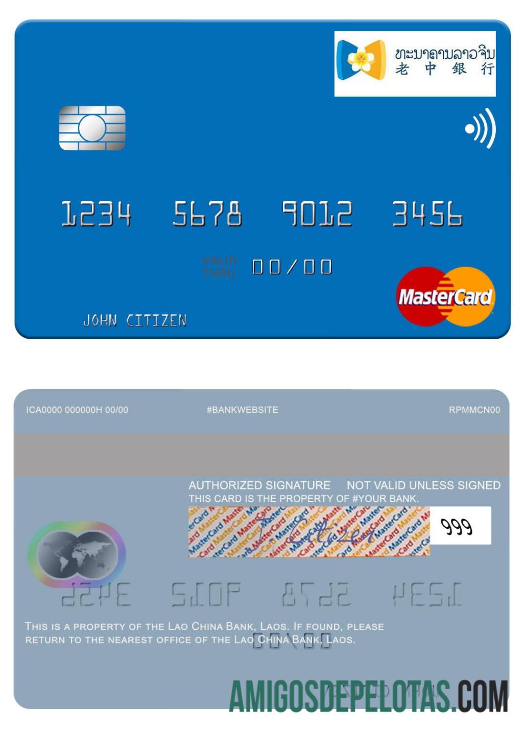 Laos Lao China Bank Mastercard example